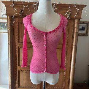 Vintage Betsey Johnson New York Pink Swiss Dot Cardigan